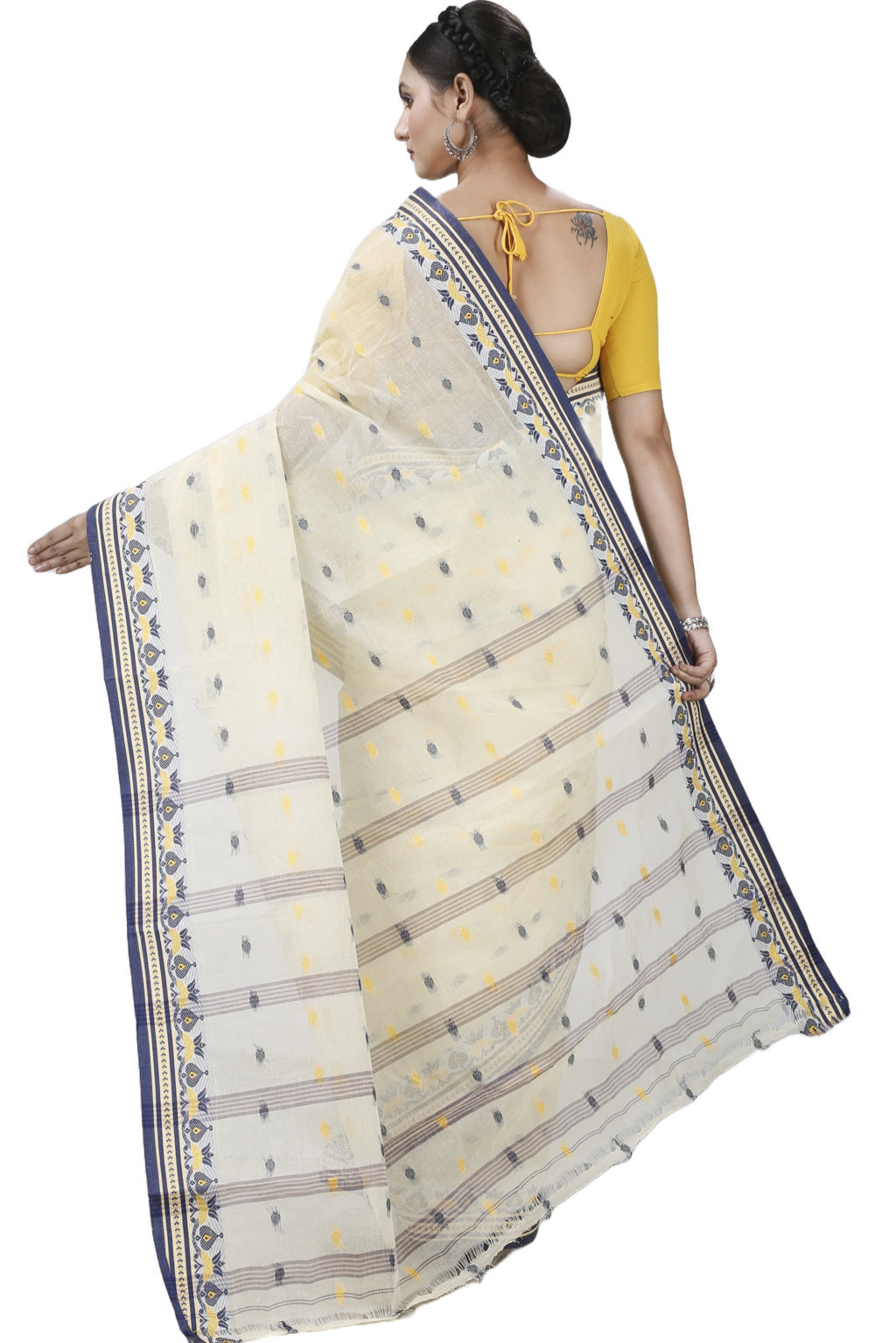 Cream Pure Cotton Uvra Tant Saree (1292)